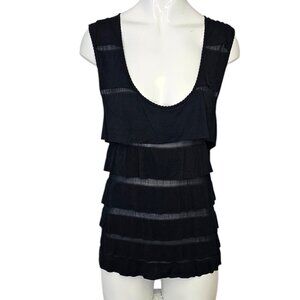 Fendi Womens Layered Sheer Tank Top, Black, Scoop Neck, Silk Blend, Luxe, 44 / M